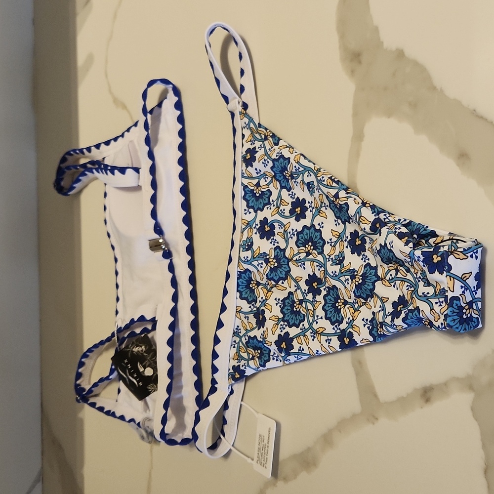 Sexy Thong Bikini Ditsy Floral Color Blue/white sz S - Picture 8 of 8